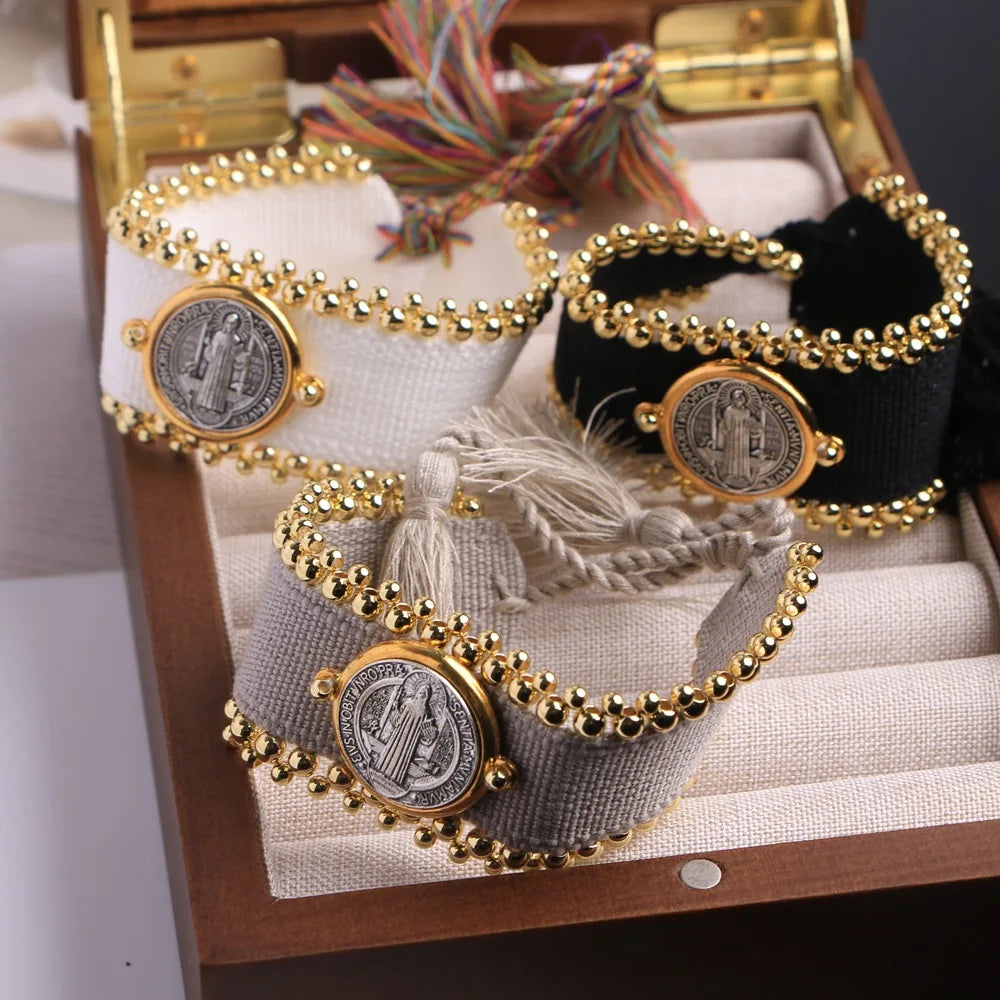 Jinyuan New Religious Women's St. Benedict Bracelet Copper Beads Woven Personalized Catholicism