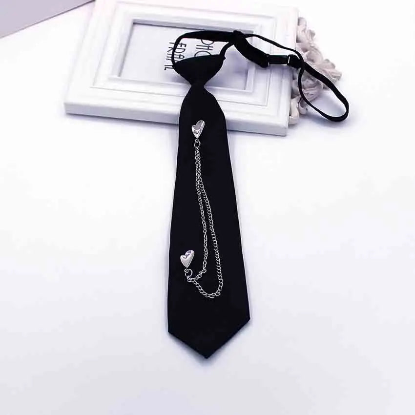 Japanese JK Metal Chain Decorative Necktie for Men New Personality Bow Tie; Women's Do Not Wear Black Tie Shirt Accessories