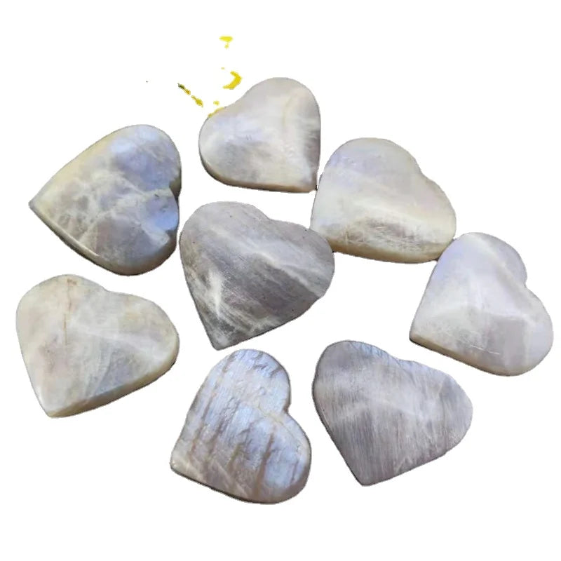 Wholesale  Natural crystal white moonstone heart  Hand Made crystal hearts blue flash crafts for decoration and gifts