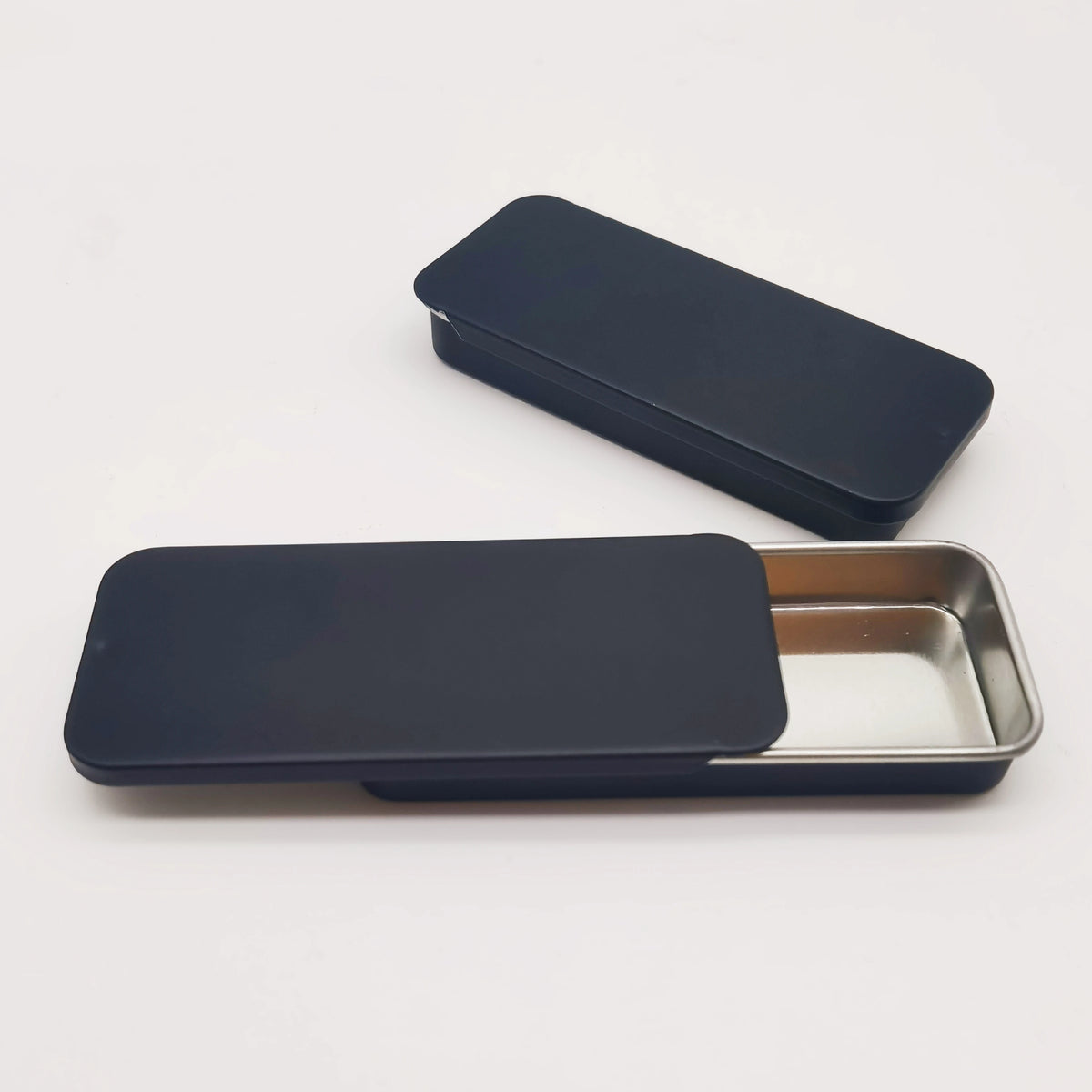 Wholesale 80 X 34 X 11mm Mini Rectangular Silver/Matte Black 15G Lip Balm Storage Slide Tin Box