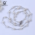 Modern Latest Designs Women Jewelry Long Chain Silver Natural White Freshwater Peal Necklace