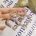 Luxury Crystal Gold Silver Double Heart Shaped Earrings Rhinestone Diamond Fashion Women Jewelry Wedding Valentines Earrings
