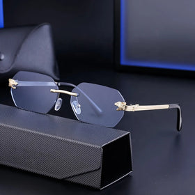 2023 New Luxury Gold Leopard Frame Unisex Rimless Sunglasses Custom Logo Premium Shades UV400 Protection OEM ODM