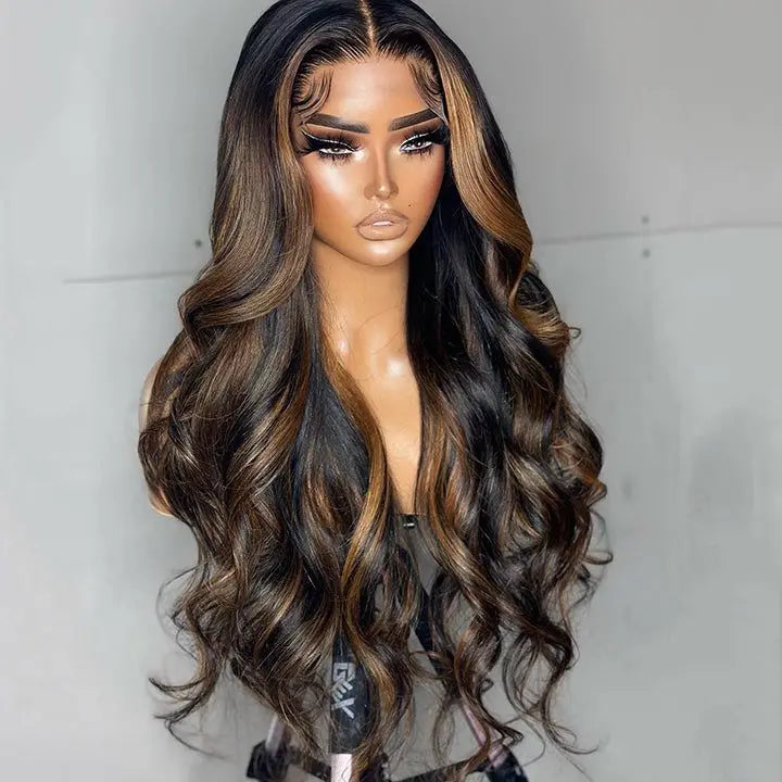 Customized 13*4 Lace Frontal Vietnamese Human Virgin Hair Wigs Ombre Dark Brown Swiss Lace Body Wave 5*5 Transparent Lace Wig