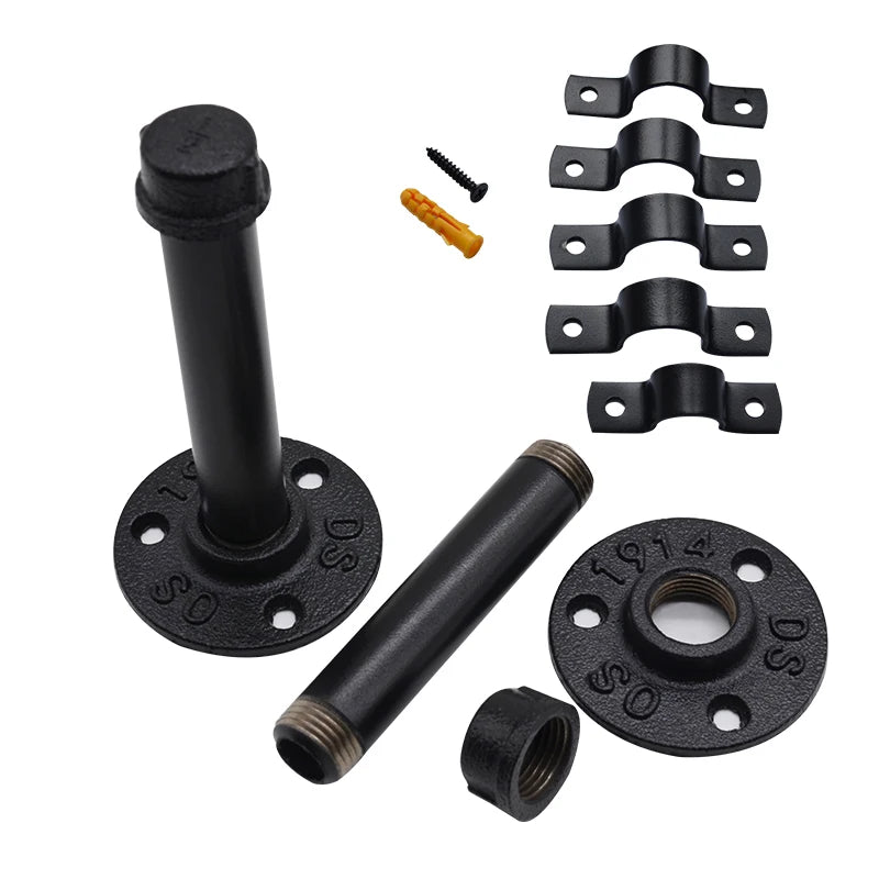 Home Decor Natural Painted Black Malleable Iron Metal Pipe Fittings with Wooden Bathroom Kitchen Towel Rack Shelves