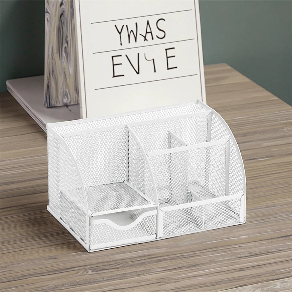 Large Capacity 7-Compartment Multifunctional Creative Metal Pen Holder with Customizable Color & Logo for Office and Student Use