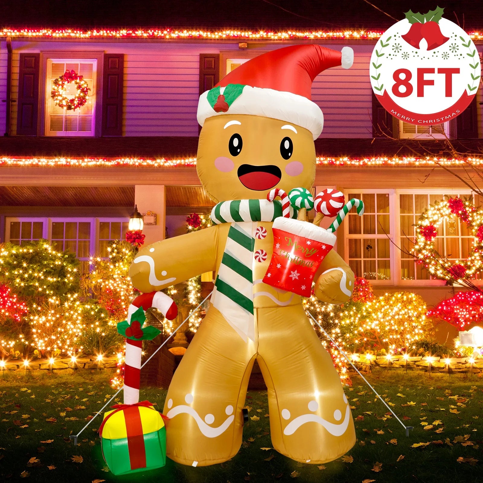 Ourwarm Christmas Holiday Airblown Outside Lawn Decoration Gingerbread Man Yard Display Custom Inflatable