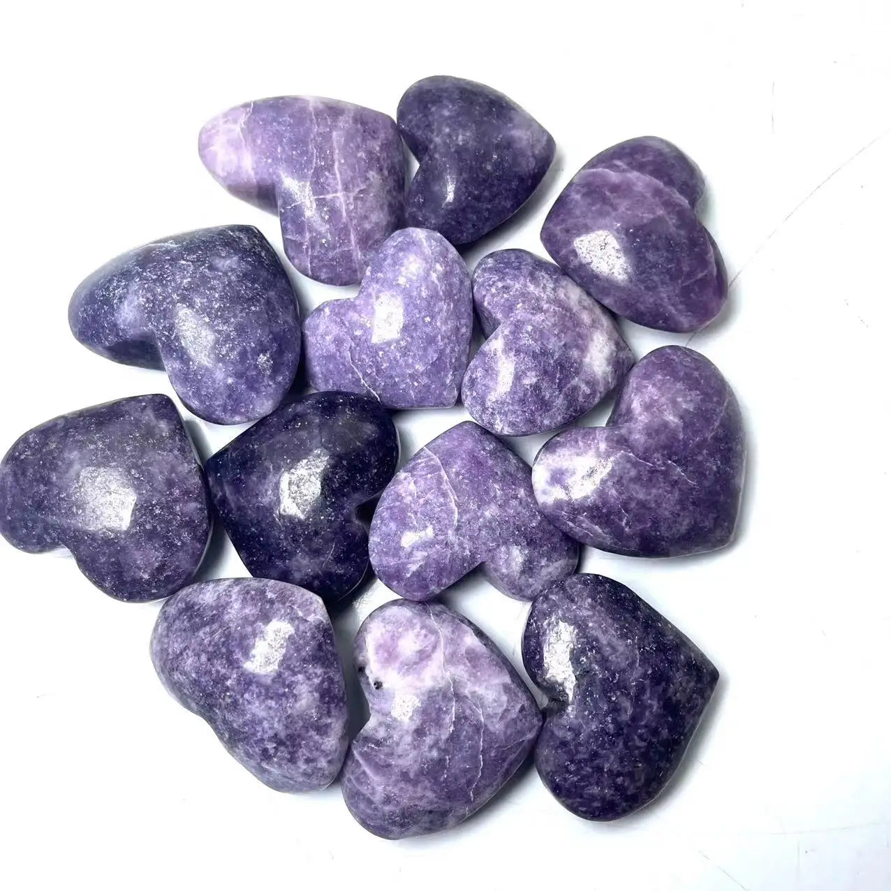Healing Quartz Purple Mica Natural Polished High Quality Lepidolite Hearts Crystal Palm Stone for Wholesale