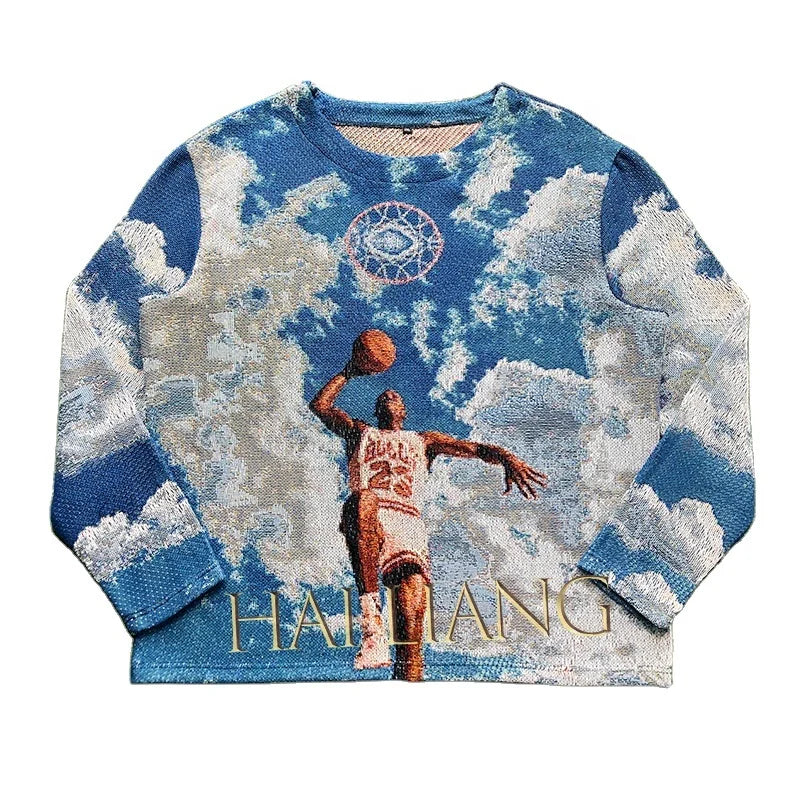 Fall Street Fashion Tapestry Crewneck Sweater Sports Men Plus Size Pullover Jacquard Tapestri Clothing Men's Sweaters
