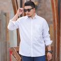 2023 Large Size Men's Casual Shirt Men's Business Loose Plus Fat Size Solid Color Long-sleeved Shirt