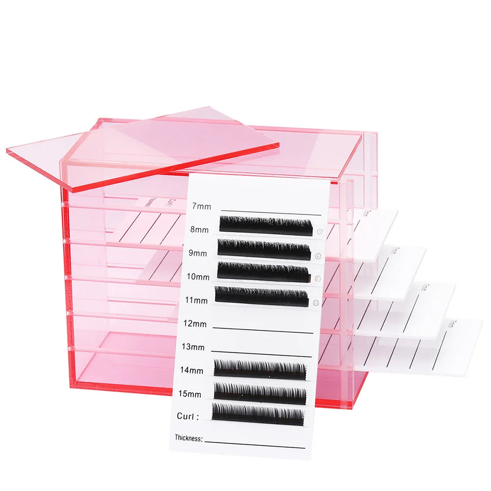 Private Logo Colorful Acrylic Lash Tile Plate Dustproof Lash Extensions Organizer 5 Layers Storage Box for Eyelash Extension
