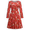 Long Sleeves Round Neck Collar Digital Printing Casual Mid Length Shirt Dress Christmas Dresses for Women Clothes