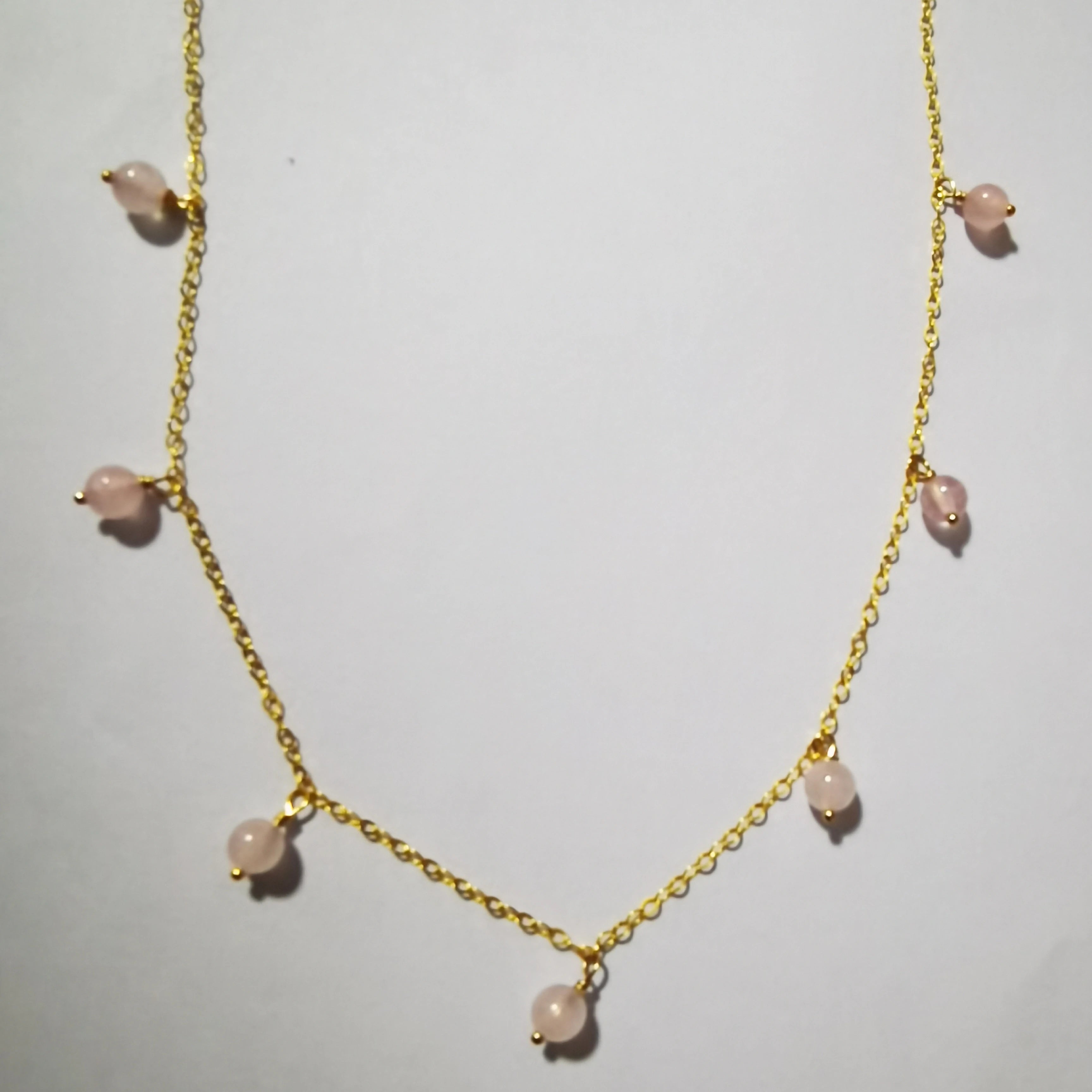 Trendy 14K Gold Filled Link Chain Choker Collier Natural Stone Beads Pendant Necklace for Women Wedding & Engagement Gift
