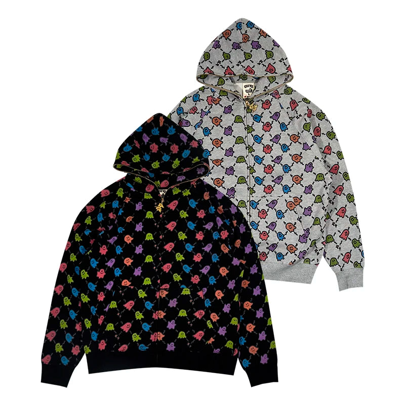 450 Gsm Heavy Weight Men Hoody Streetwear Jacket Custom Logo Face Full Zip up All Over Print Hoodie