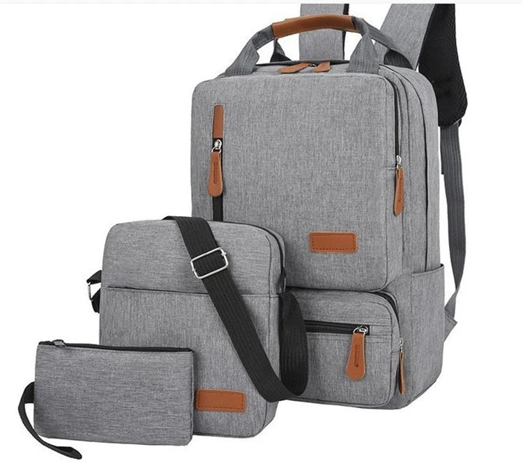 2026 Fashion Large Student Business USB Laptop Zipper 3-Piece Travel Waterproof School Backpack Set Large Capacity Unisex Letter