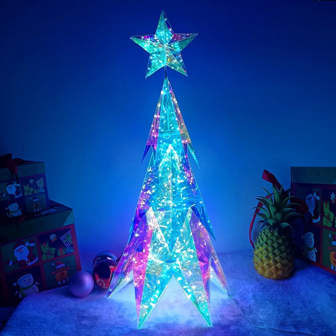 3D Holographic USB Christmas Tree Star Decorations Colorful Rotating New Year Wedding Holiday Supplies