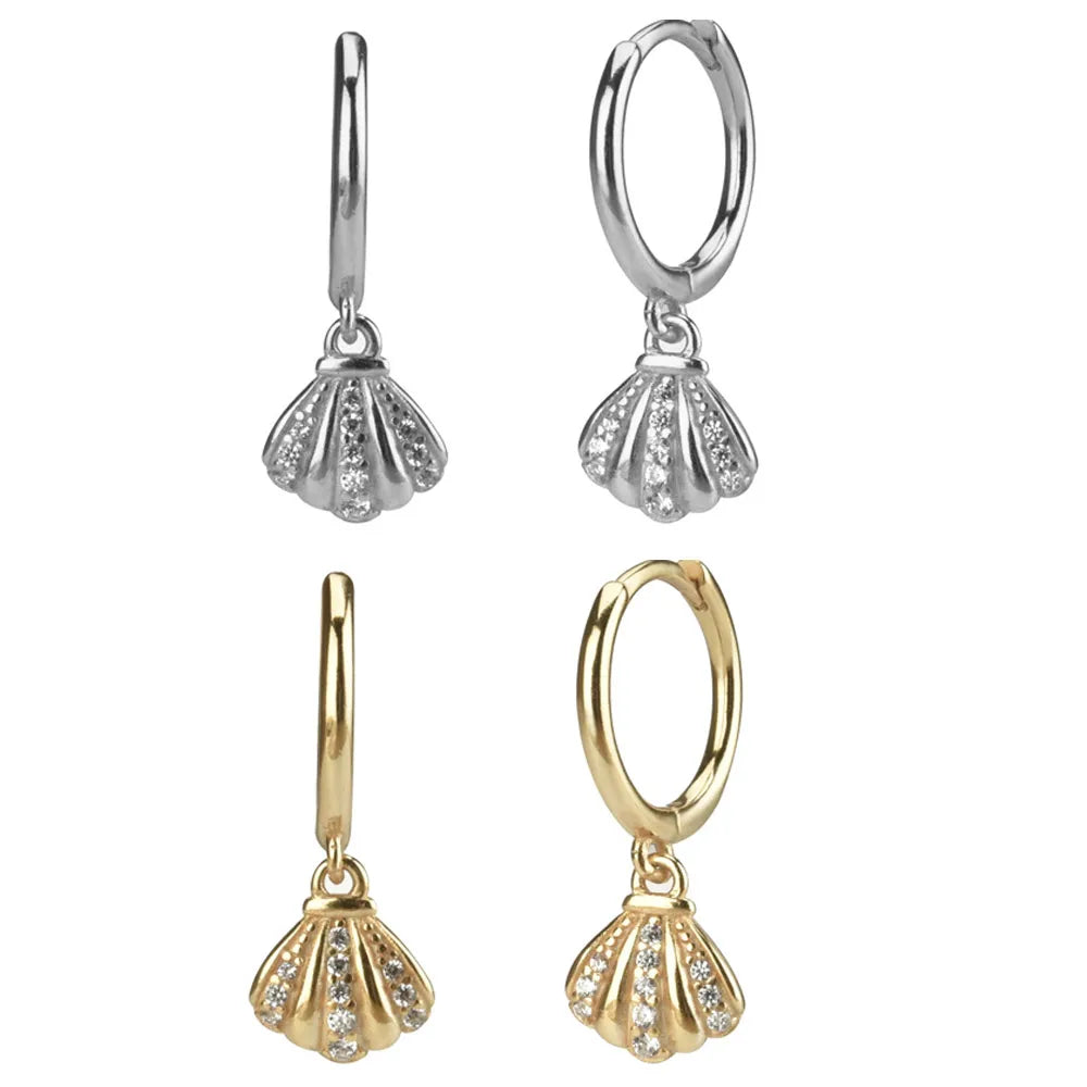 FUAMAY 925 Sterling Silver Shell Charm Pendant Hoop Earrings Boucles D'oreilles Coquillage Seashell Earrings