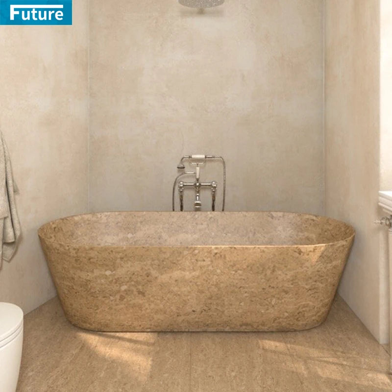 Modern European Design  Marble  Bathtub Independent Beige Stone Bathroom Freestanding Tub whirlpool
