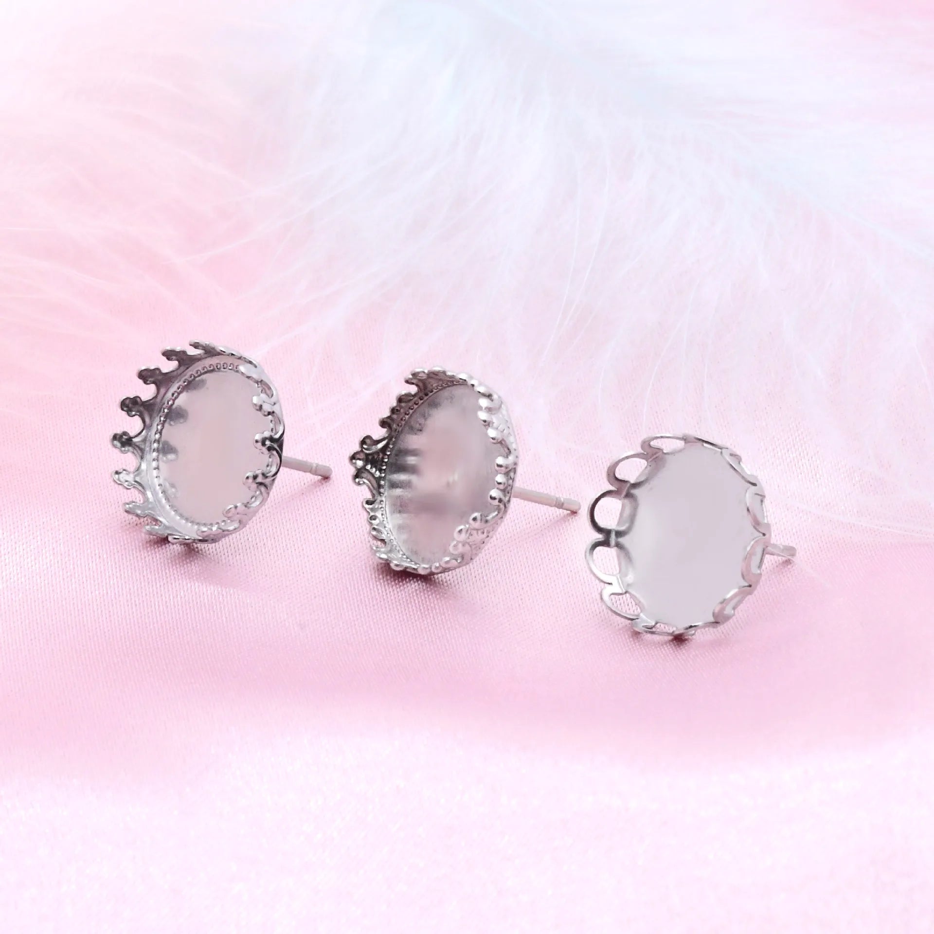 Crown Stainless Steel Earring Studs 12mm Blank Round Bezel Base Tray Jewelry Findings & Components Supplies Stud Earrings