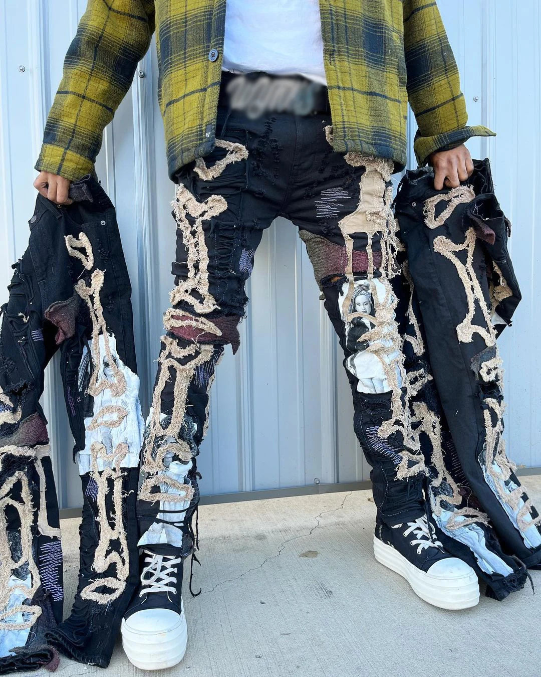 AeeDenim High Street Custom Ripped Denim Jeans Embroidery Stitching Loose Distressed Pants Jeans for Men
