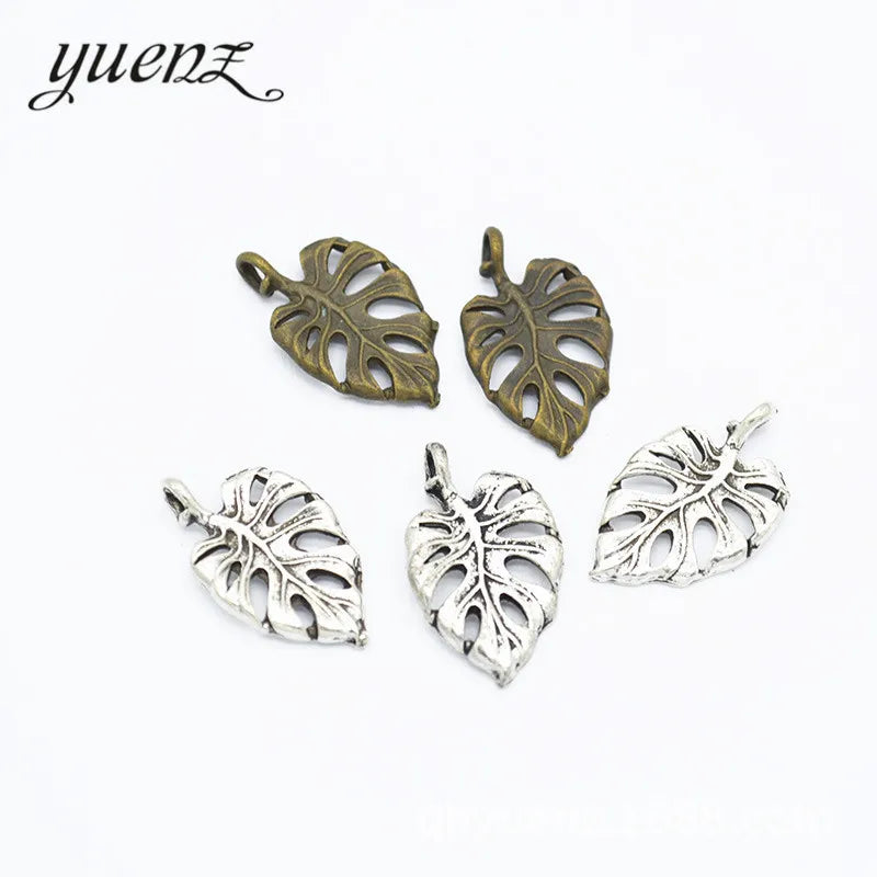 YuenZ Tree Leaf Charms Antique Silver Color Metal Pendant for Bracelets Necklace Jewelry Making 21*13mm Q363