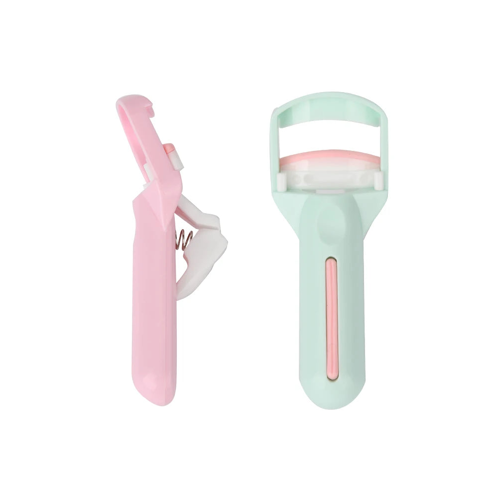 Portable Mini Eyelash Curler with Long Handle Silicone Pads for Lash Lifting