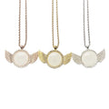 Metal Art Crafts Personalized Logo Printed Round Wing Necklace Sublimation Angel Wing Necklace