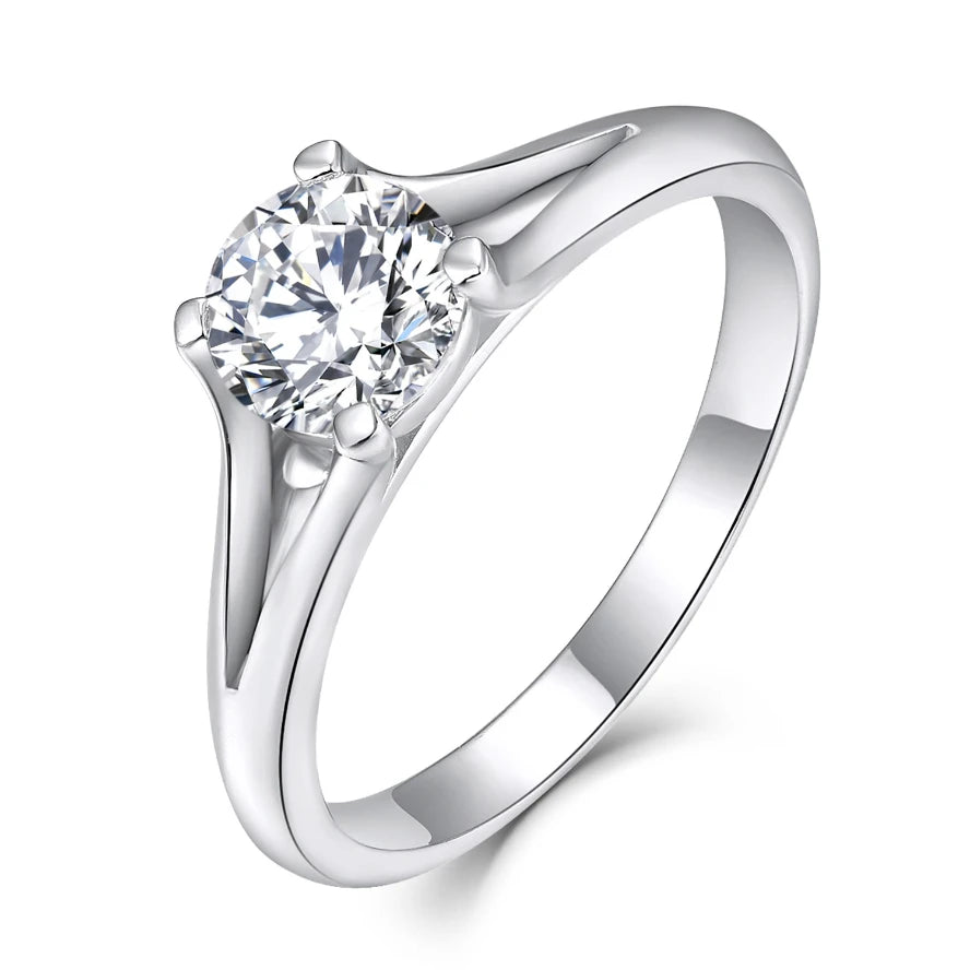 925 Sterling Silver 6.5MM Round Moissanite Ring Rhodium Plating Classic Solitaire Moissanite Engagement Ring for Women