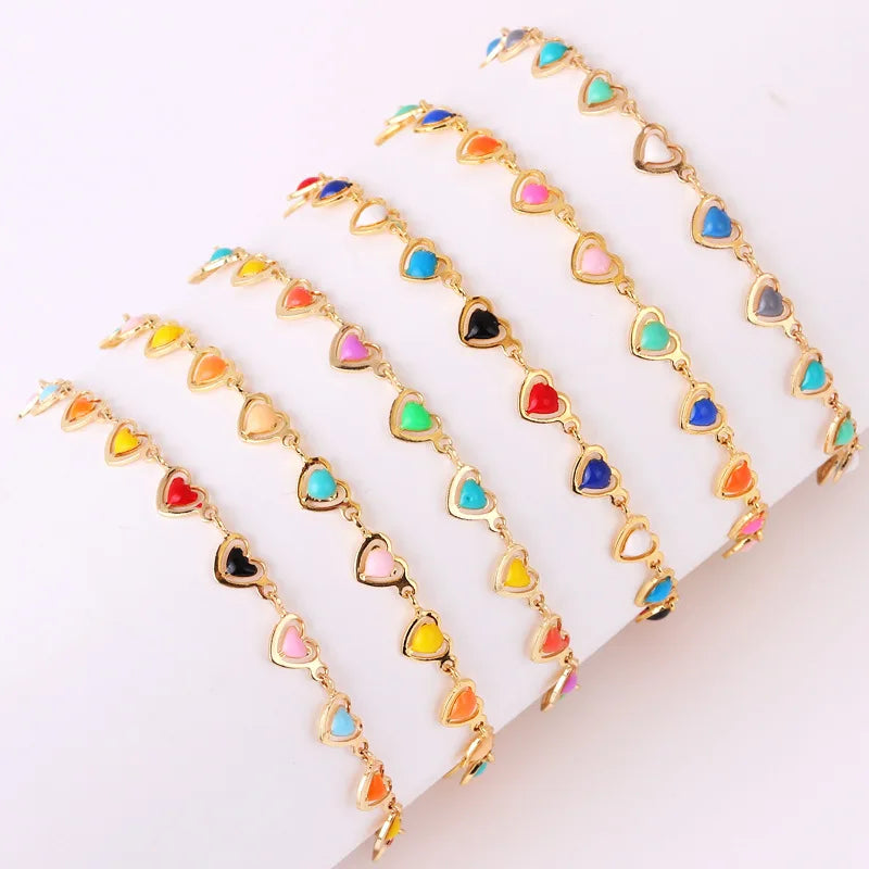 BJB0095N Waterproof Heart Lover Fashion Jewelry Charm Bracelet Brass 18K Gold Plated Colorful Enamel Claw Setting Trendy Unisex