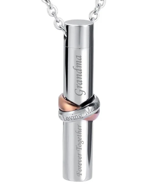 Discount Infinity Stainless Steel Ash Keepsake Cylinder Pendant Stock Sister Brother Mom grandma Uncle Dad Urn Cremation Forever