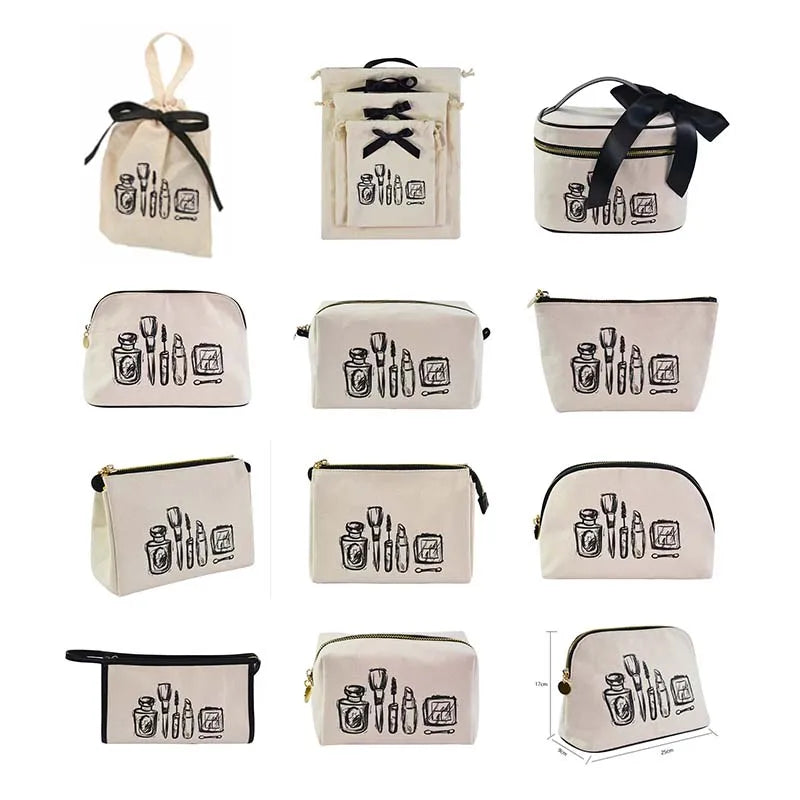 Qetesh Makeup Bag Wholesale Eco Friendly Large Capacity Toiletry Bags Custom Travel Canvas Pouch Cotton With Zipper Cosmetic Bag
