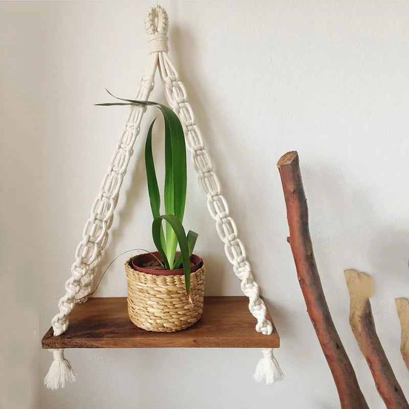 Y-Z Nordic Boho Macrame Cotton Rope Tassels Hand-woven Tapestry Wall Hanging Storage Rack Shelf Home Decor