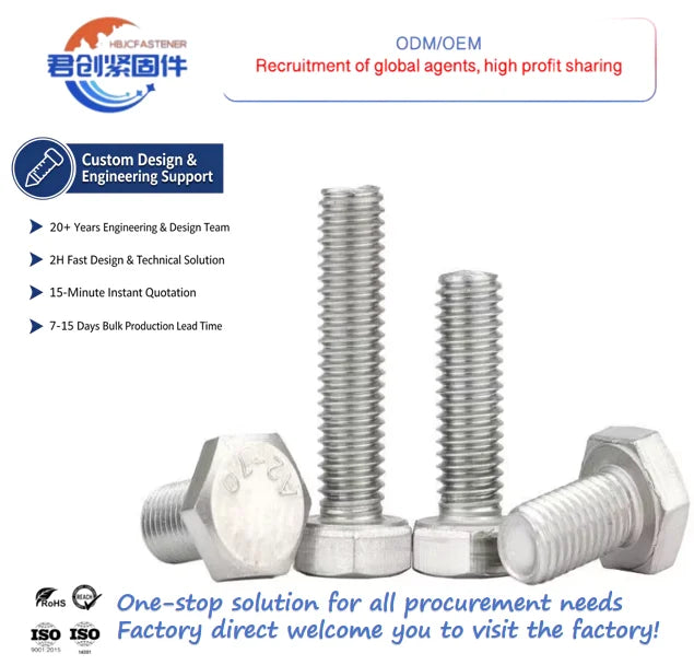 High Strength Din 933 M12 DIN931 Stainless Steel Fasteners Full Thread Bolt Hex Head Fastener Caps 316 Bolts GB SS Bolt