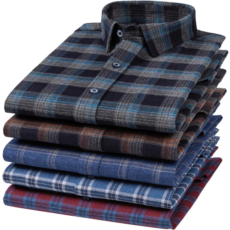 Autumn and Winter New Large Men's Shirts Hot Selling Pure Cotton Brushed Casual Shirts Men's Long Sleeved Plaid Shirt