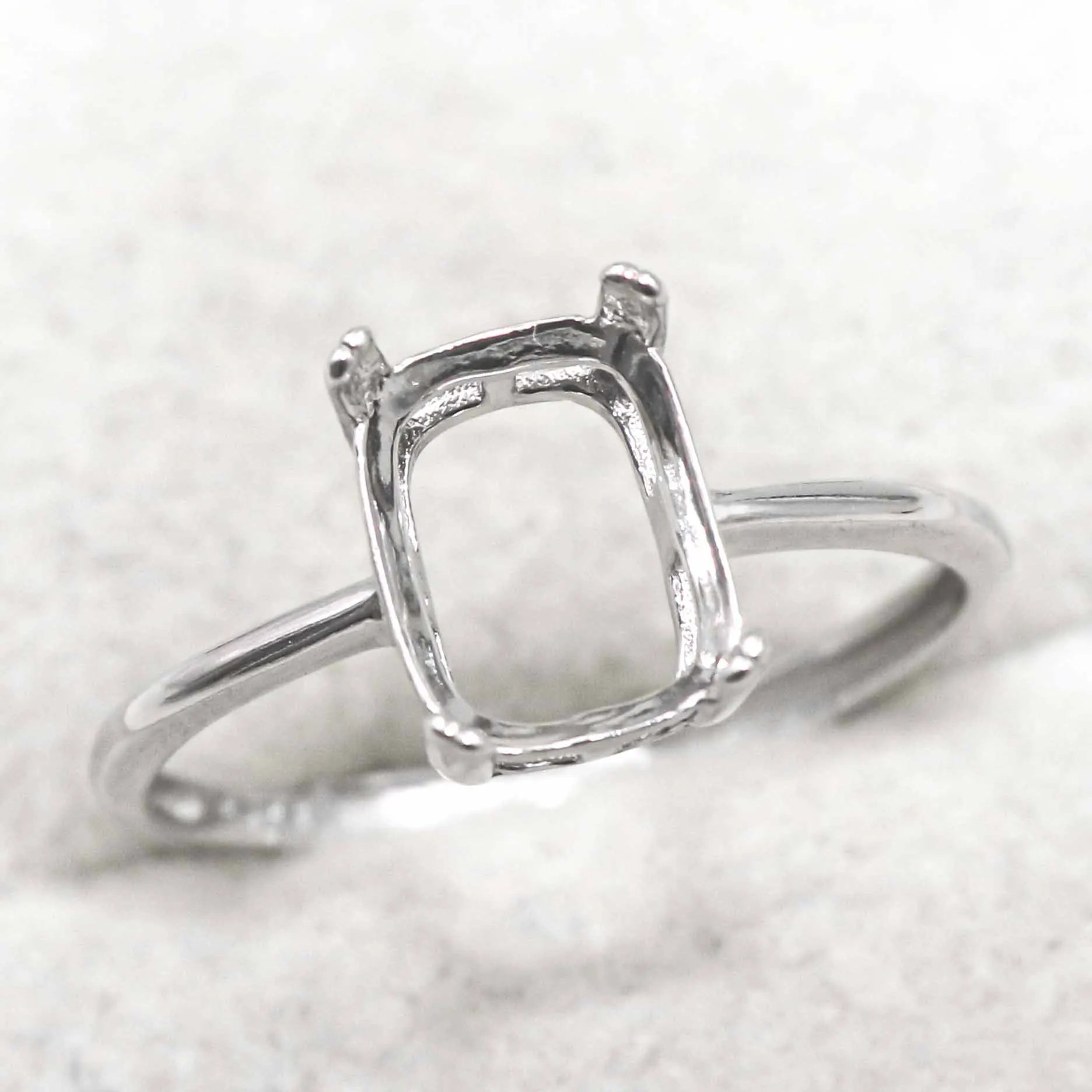 Sterling Silver 7*9/8*10mm Semi Mount Square Ring Empty Support Blank Claws Setting S925 Base Without Center Stone DIY Inlay