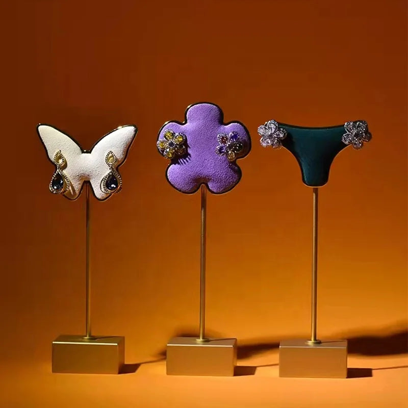 Green Blue Metal Microfiber Eco-friendly Portable Fashionable Ear Shape Earring Holder Jewelry Display Stand