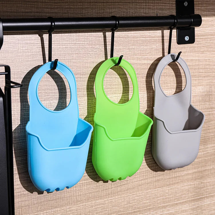 Kitchen Portable Hanging Drain Basket Silicone Sponge Holder Racks Soap Sink Drain Pocket Storage Box