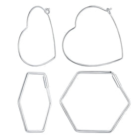 Oversized Heart Hexagon Statement Earrings 925 Sterling Silver Party Jewelry Secure Lock Backs Women Celebration Gift SCE1711