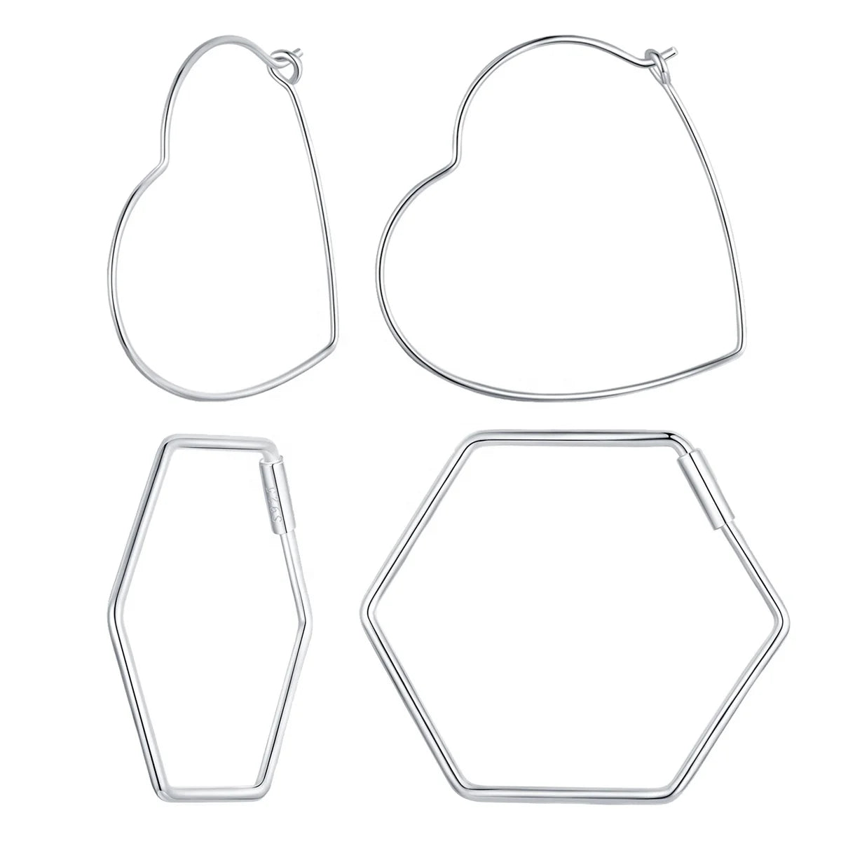 Oversized Heart Hexagon Statement Earrings 925 Sterling Silver Party Jewelry Secure Lock Backs Women Celebration Gift SCE1711