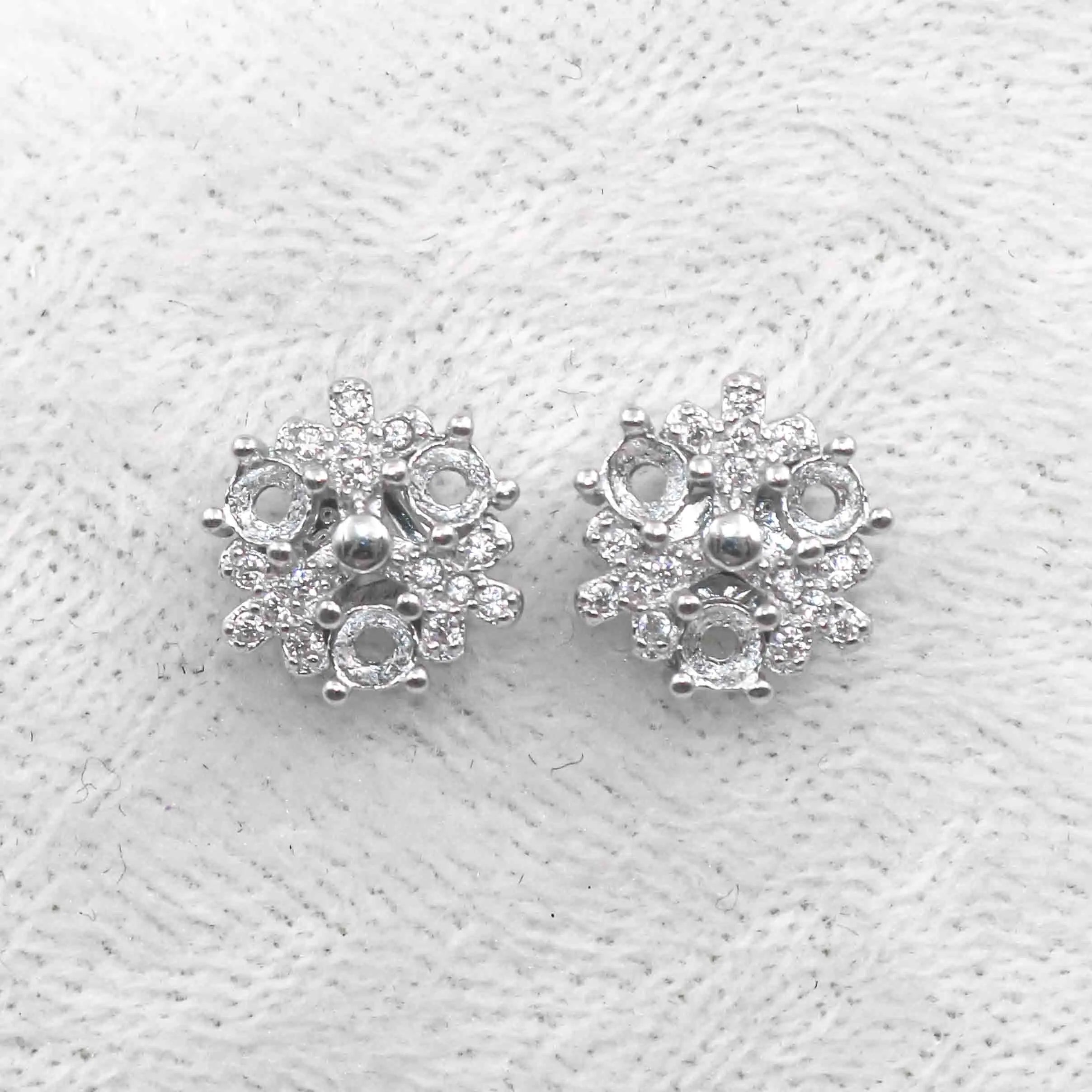 Sterling Silver 3*3mm Semi Mount Stud Earrings Empty Frame Support Blank Setting S925 Base Without Center Stone for DIY Inlay