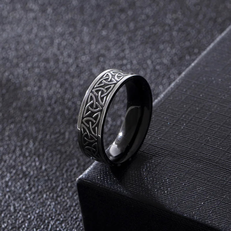 Binshuo Anillo New Design Nordic Wind Stainless Steel Viking Character Men's Wedding Ring Black