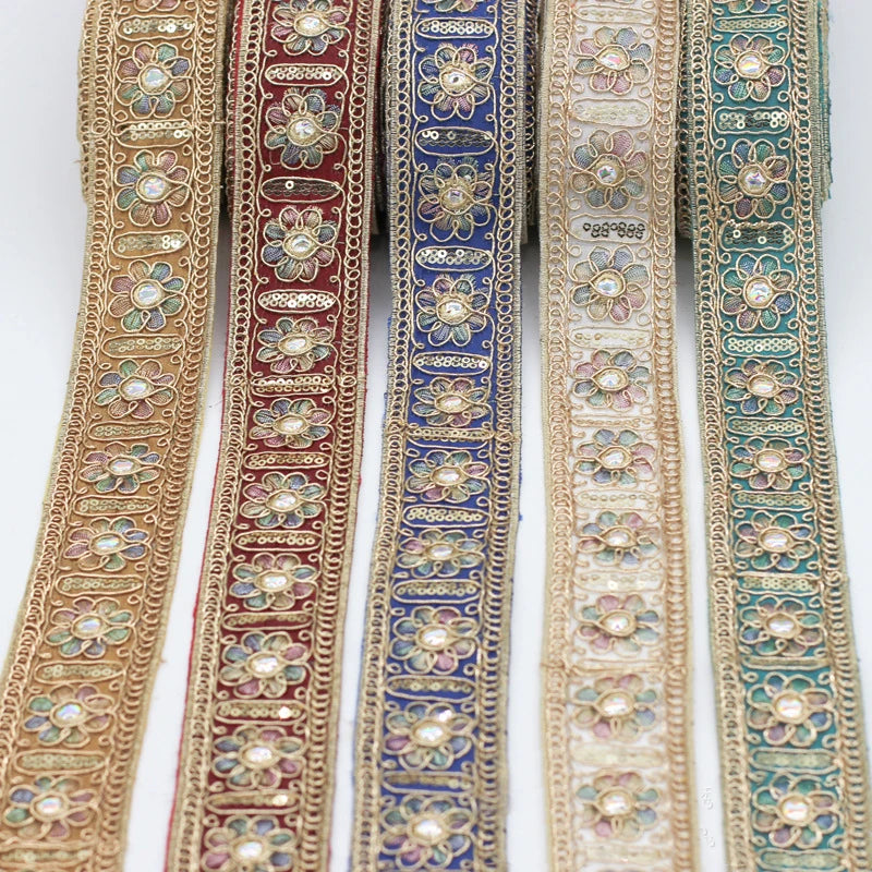 Embroidered Fabric Woven Ribbon Vintage Ethnic Embroidery Lace Ribbon for Clothes Bag Accessories