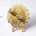 Custom Rose Design Gold Mirror Acrylic Menu Card with Hot Stamping in White for Luxury Wedding