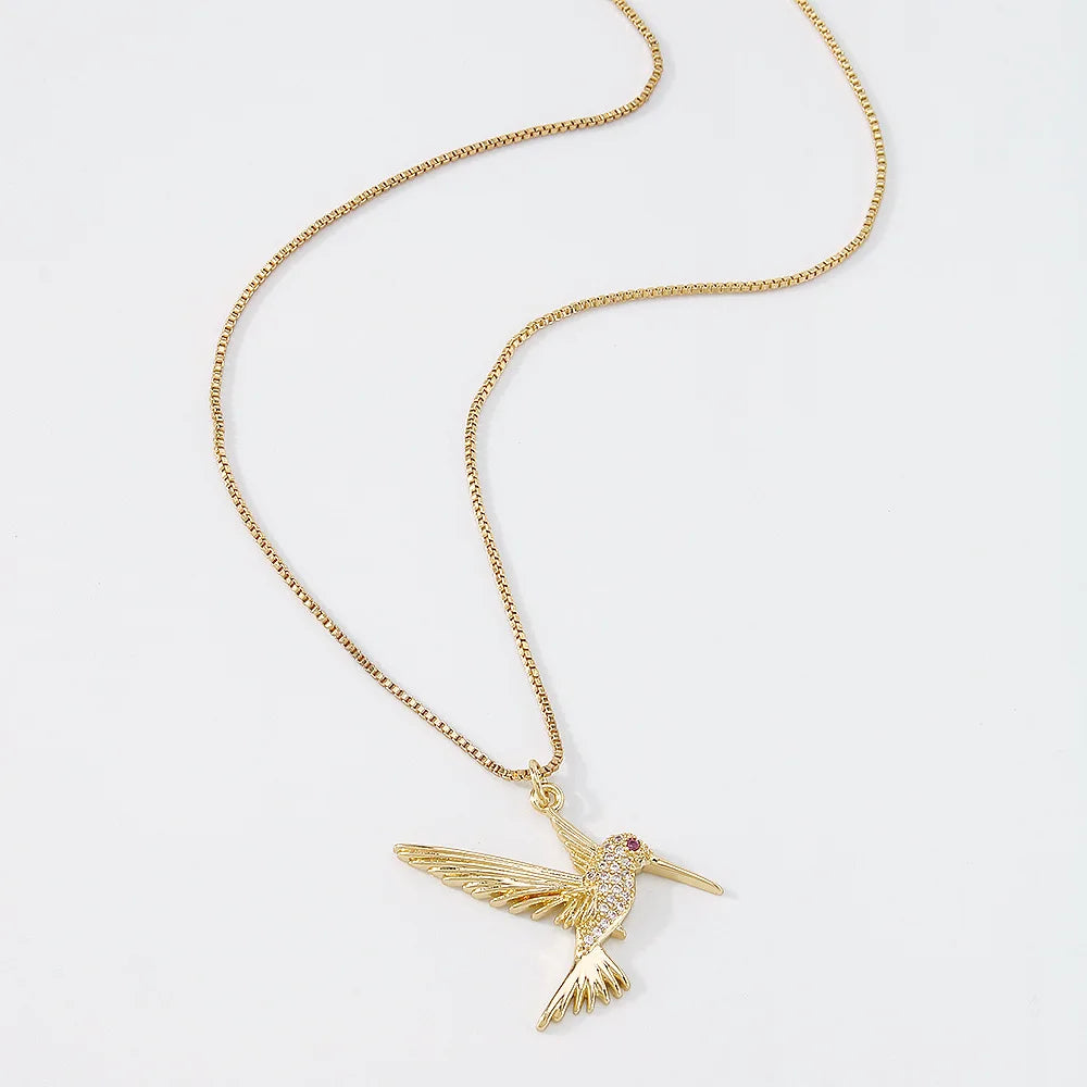 Handmade Zircon Micro-Set Hummingbird Pendant Necklace Brass Link Chain Necklace for Women