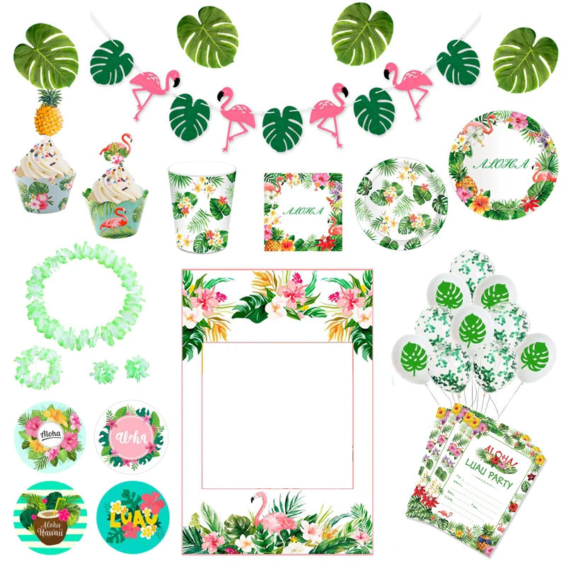 Hawaii Party Aloha Luau Flamingo Decor Palm Leaf Pineapple Summer Tropical Party Supplies Birthday Hawaiian Party Decor Wedding