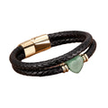 Cowhide Leather Rope Braided Natural Stone Bead Heart Charm Bracelet for Unisex
