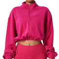 High Neck Long Sleeve Pullover Athletic Cropped Tops Drawstring Women's Full Zip Crop Sweatshirt
