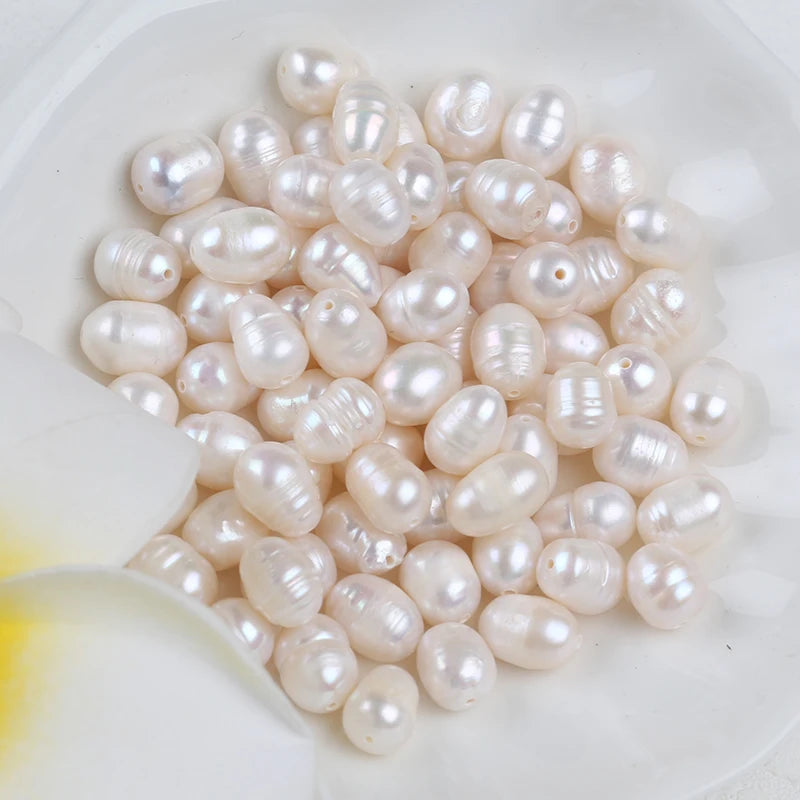 Zhuji Factory Loose Natural Freshwater Pearl Beads 11-12mm White Rice Shape 7-8mm Size