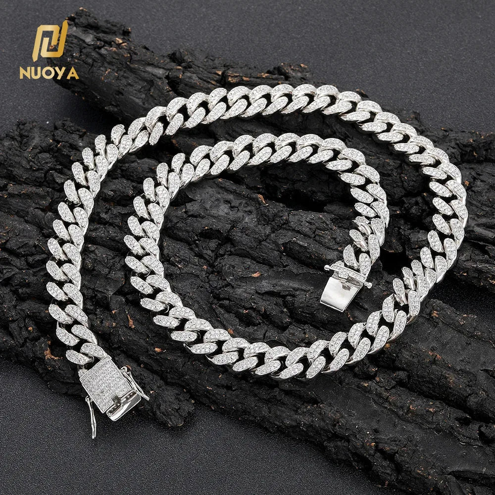 NUOYA Trendy Rapper Jewelry Iced Out Diamond 12mm Cuban Link Chain Necklace 18K Cold Plated necklace for Men Customizable Logo