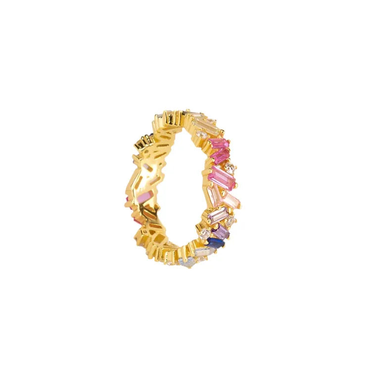 Hot Selling Trendy Minimal Wholesale Colorful Cubic Zirconia Stone Diamond Gold S925 Sterling Silver Ring for Women